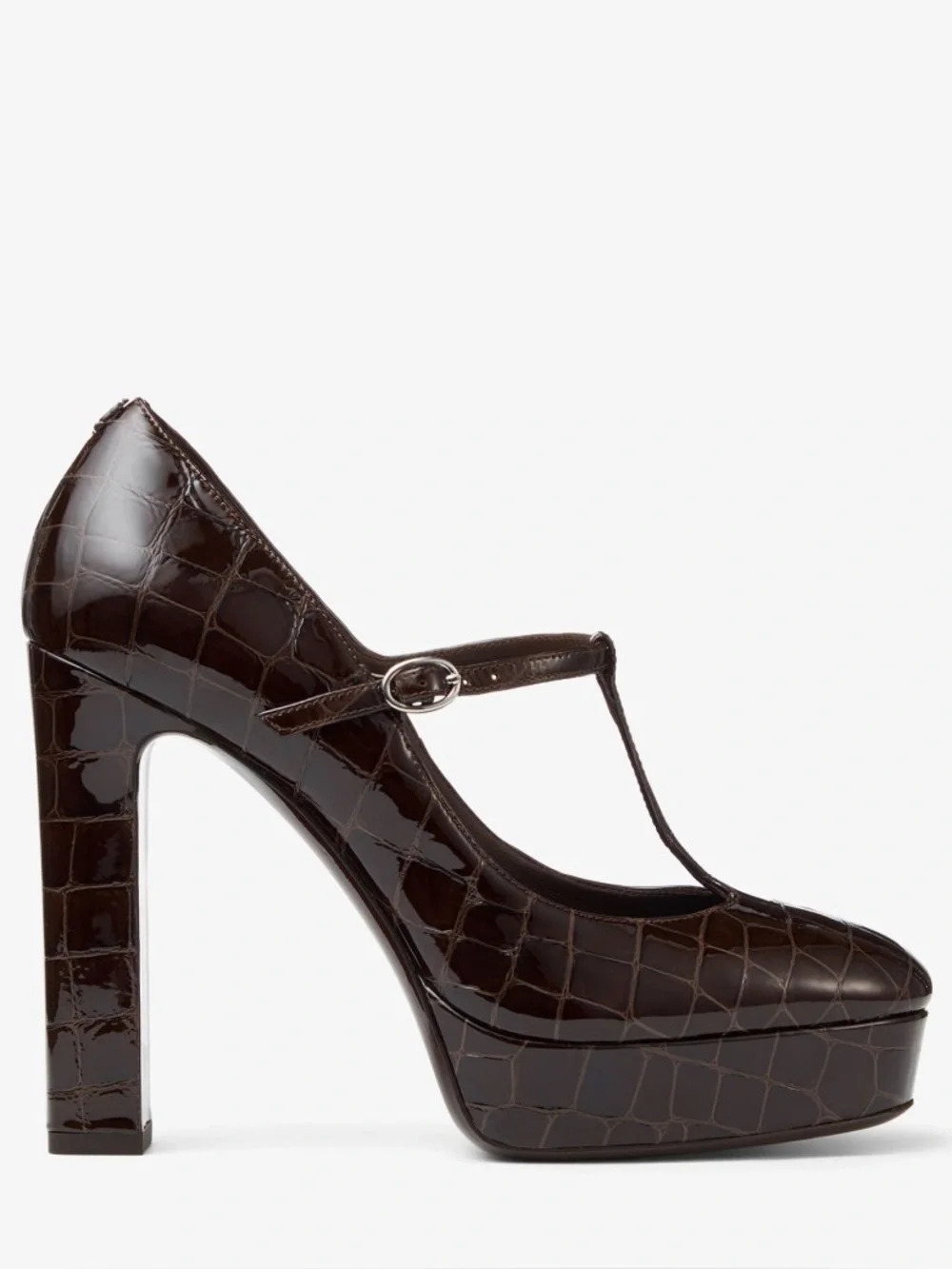 Jimmy Choo Marene Mary Jane 120 Sambuco Shiny Croc Embossed Leather Pumps 37